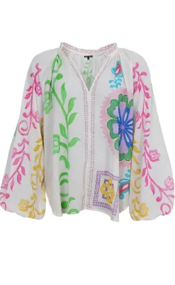 Black Colour Bluse - Sun - White Flower