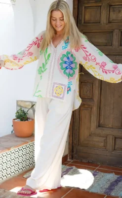 Black Colour Bluse - Sun - White Flower