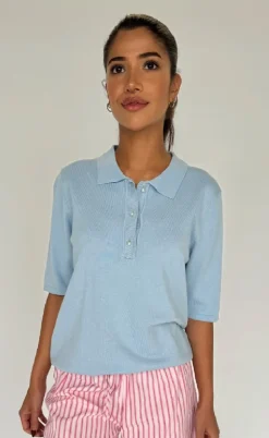 Continue Bluse - Diane Polo - Light Blue
