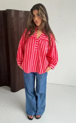 Continue Bluse - Ida - Stribe Pink