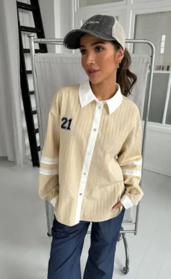 Continue Skjorte - Ally - Small Stripe Sand/White
