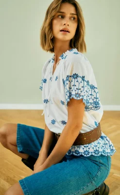 Freequent Bluse - Didi - Brilliant White w. Deep Ultrama