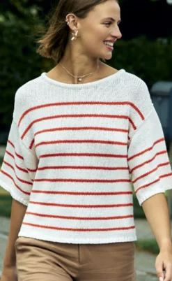 Freequent Bluse - Grande - Brilliant White w. Hot Coral