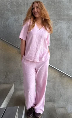 Freequent Bluse - Lava - Off White w. Fuchsia Pink