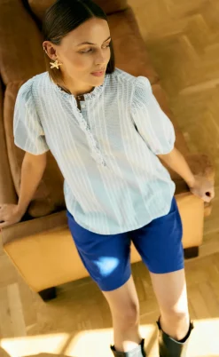 Freequent Bluse - Nollie - Brilliant White w. Deep Ultrama