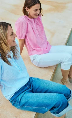 Freequent Bluse - Rolly - Chambray Blue w. Star Off-white