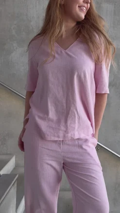 Freequent Bukser - Lava  - Off White w. Fuchsia Pink