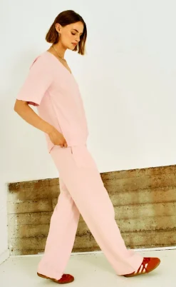 Freequent Bukser - Lava  - Off White w. Fuchsia Pink