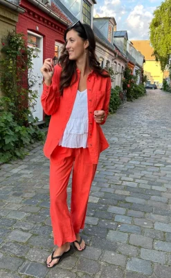 Freequent Bukser - Lava Ankle - Hot Coral