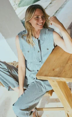 Freequent Bukser - Mella - Star Off-white w. Navy Blazer