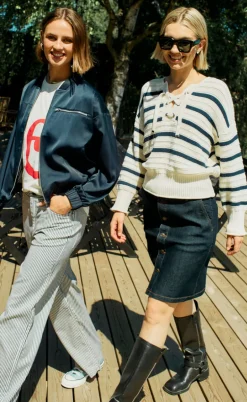 Freequent Bukser - Mella - Star Off-white w. Navy Blazer