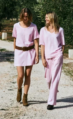 Freequent Kjole - Lava - Off-white w. Fuchsia Pink