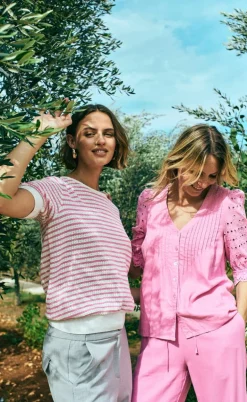 Freequent Pullover - Dodo - Star Off-white w. Fuchsia Pink