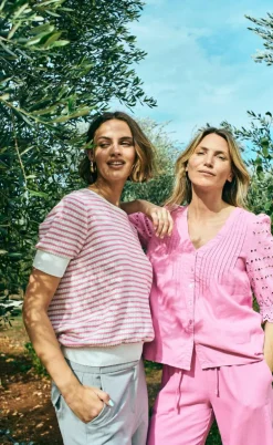 Freequent Pullover - Dodo - Star Off-white w. Fuchsia Pink