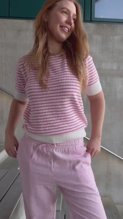 Freequent Pullover - Dodo - Star Off-white w. Fuchsia Pink