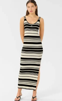 Gestuz Kjole - Stela - Black/Birch striped