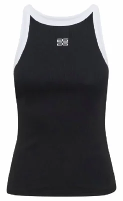 Gestuz Top - Drew Contrast Logo - Black