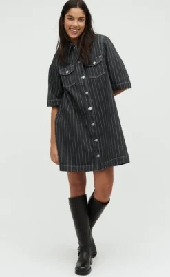 Global Funk Kjole - Mira-G - Dark Grey Pinstripe