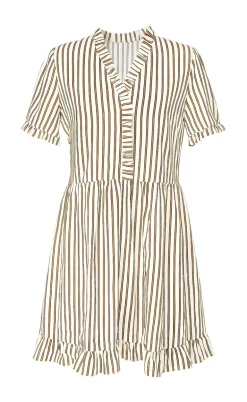 INA Copenhagen Kjole - Catja Summer - White / Brown Striped