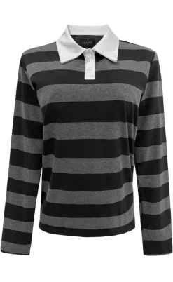 Liberte Bluse - Polo - Dark Grey Black Stripe