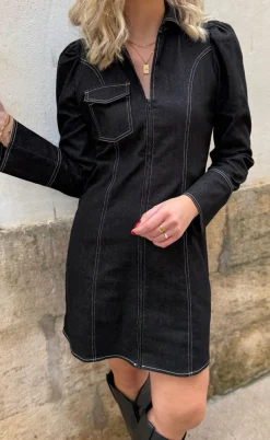 Liberte Kjole - Asta-V-Neck - Black Denim