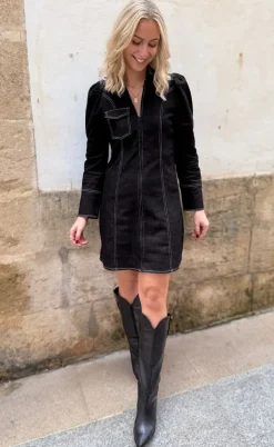 Liberte Kjole - Asta-V-Neck - Black Denim