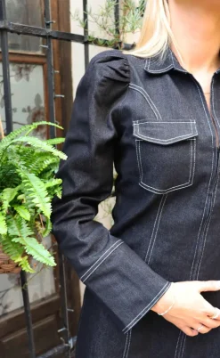 Liberte Kjole - Asta-V-Neck - Black Denim