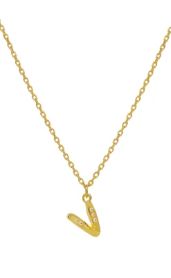 Maanesten Halskæde - V Alphabet - Gold Colour