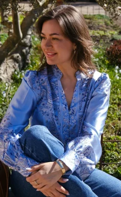 Neo Noir Bluse - Massima Paisley Border - Light Blue