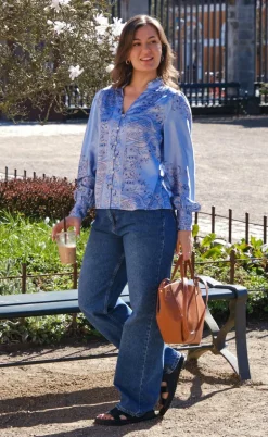 Neo Noir Bluse - Massima Paisley Border - Light Blue