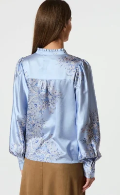 Neo Noir Bluse - Massima Paisley Border - Light Blue