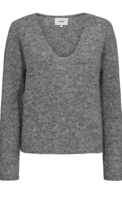 Nümph Pullover - Riette Rib V-Neck - Medium Grey Mel
