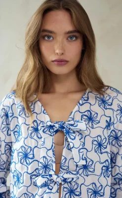 Noella Bluse - Krisina - White Blue Combo