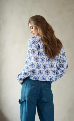 Noella Bluse - Krisina - White Blue Combo