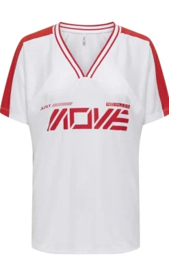 ONLY Bluse - Bella Sport V-Neck - Bright White/Move In Red