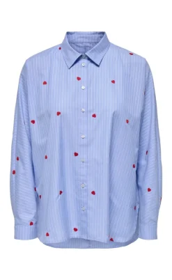 ONLY Skjorte - Lina Grace - Moonlight Blue Stripe w. Red Heart