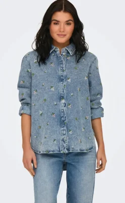 ONLY Skjorte - Vera - Light Blue Denim/Flower