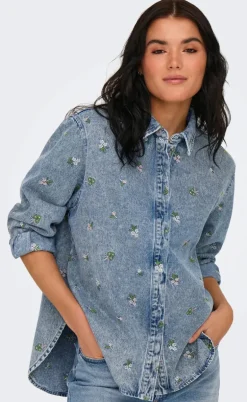 ONLY Skjorte - Vera - Light Blue Denim/Flower