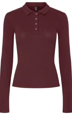Pieces Bluse - Kitte LS Polo - Tawny Port