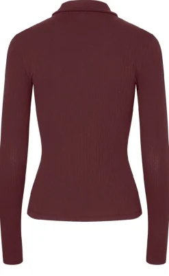 Pieces Bluse - Kitte LS Polo - Tawny Port