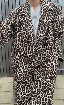 Pieces Frakke - Savannah Long - Black/Leo