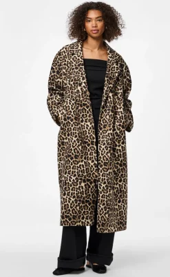 Pieces Frakke - Savannah Long - Black/Leo