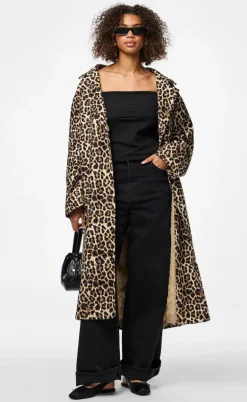 Pieces Frakke - Savannah Long - Black/Leo