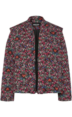 Pieces Jakke - Saroline - Black w. Ditsy Flower Heart