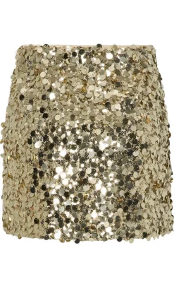Pieces Nederdel - Disco - Gold Colour Sequins