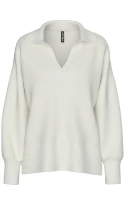 Pieces Striktrøje - Malou Polo - Cloud Dancer Melange