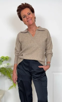 Pieces Striktrøje - Malou Polo - Taupe Gray Melange