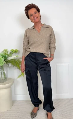 Pieces Striktrøje - Malou Polo - Taupe Gray Melange