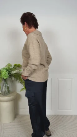 Pieces Striktrøje - Malou Polo - Taupe Gray Melange