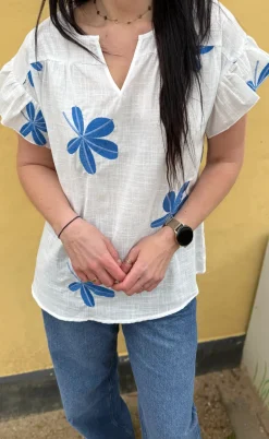 Say INA Copenhagen Bluse - Emma - Blue Leaf Embroidery